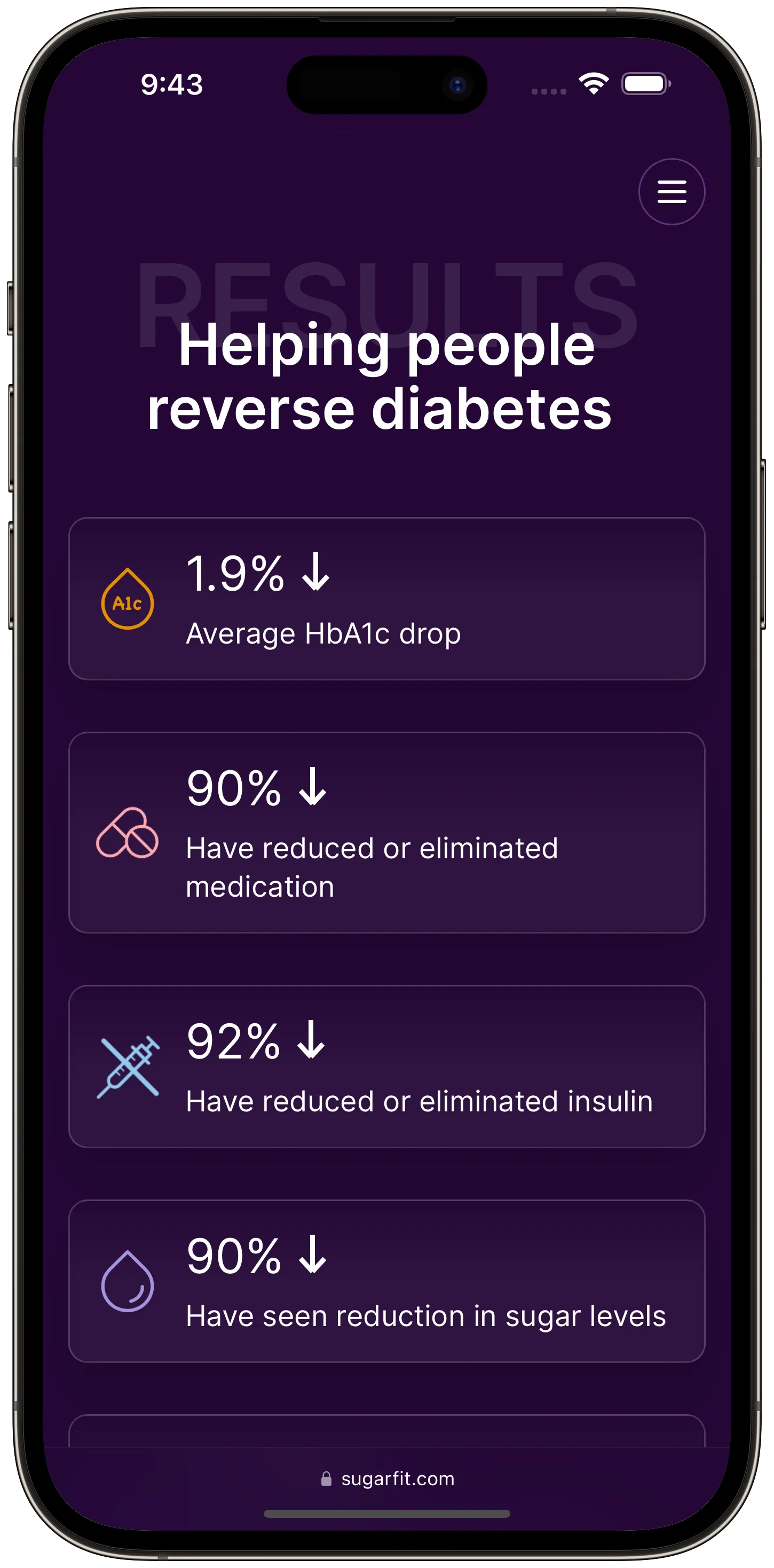 Results Screen for a Healthcare Company